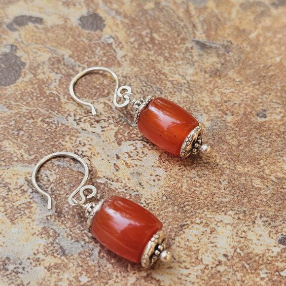 African Carnelian Hill Tribe Sterling Artisan Earrings - Picture 3 of 7